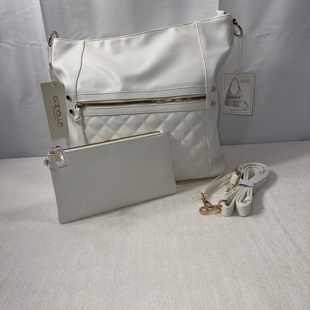 Isabella Los Angelas White  Quilted W/ Gold Hardware Bag